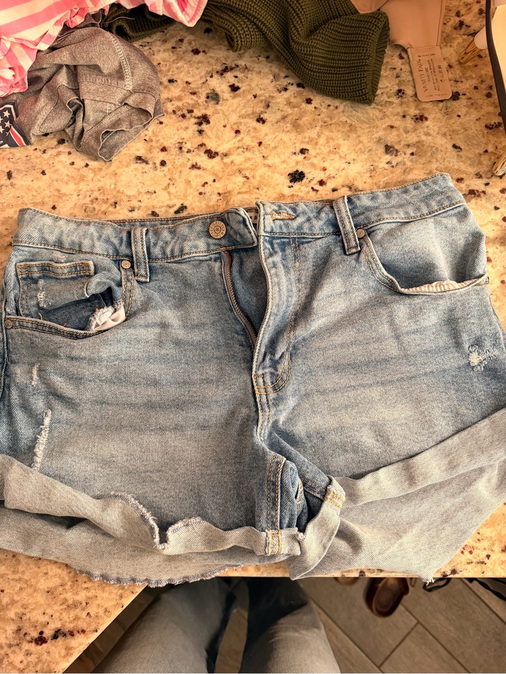 Celebrity Pink Light Blue Distressed Rolled-Hem Jean Shorts
